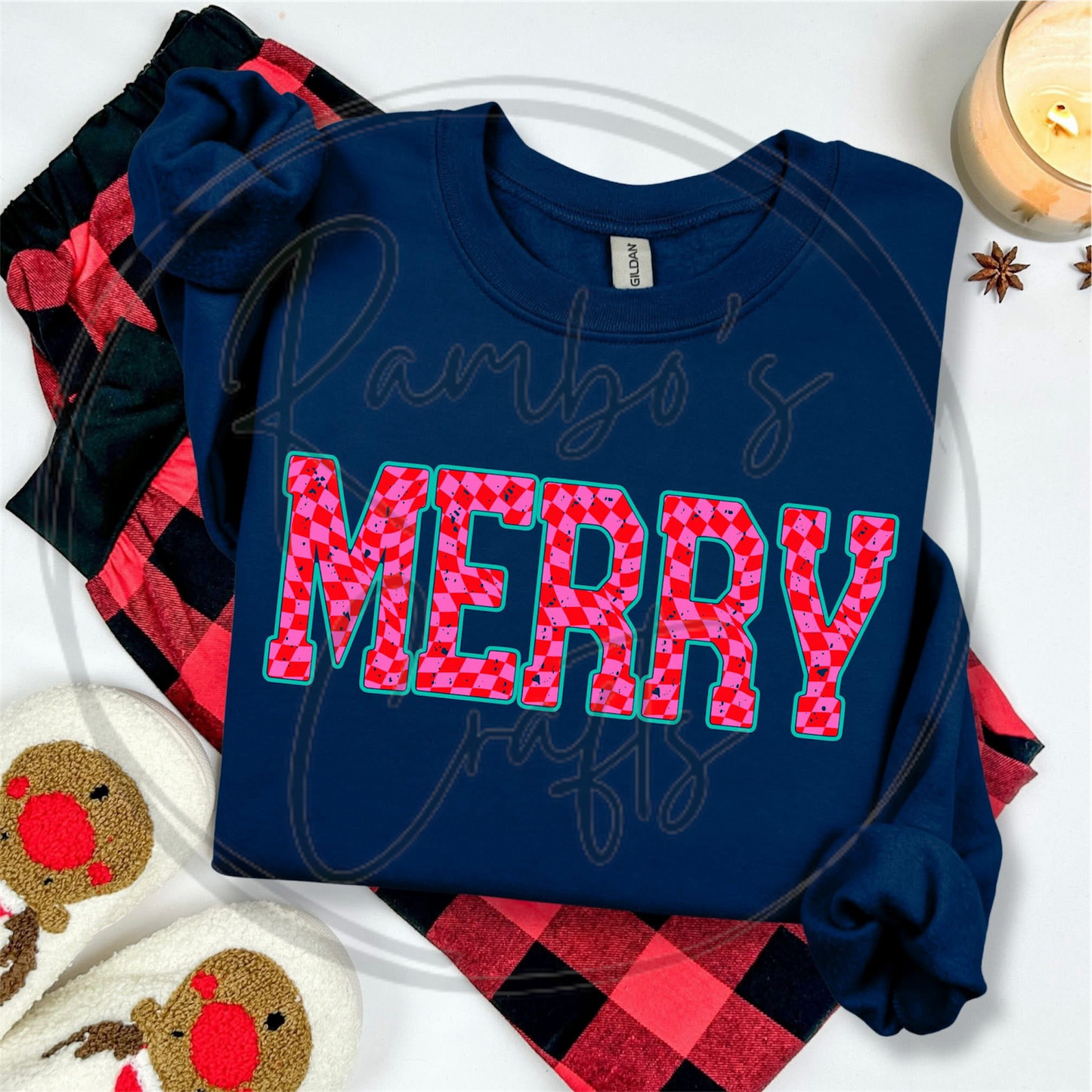 Pink & red checkered Merry *design only*