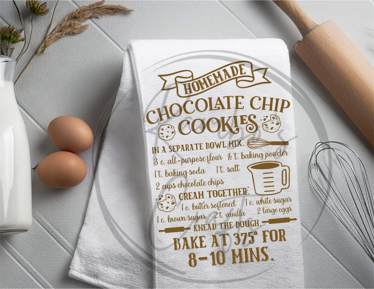 Chocolate chip cookie recipe tea towel